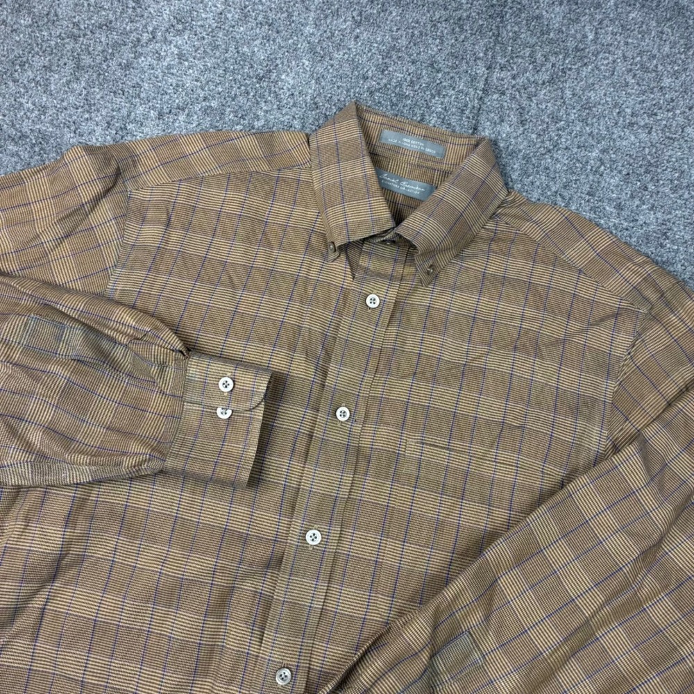 VTG Daniel Cremieux Signature Mens Brown Glen Plaid Cotton Shirt Medium